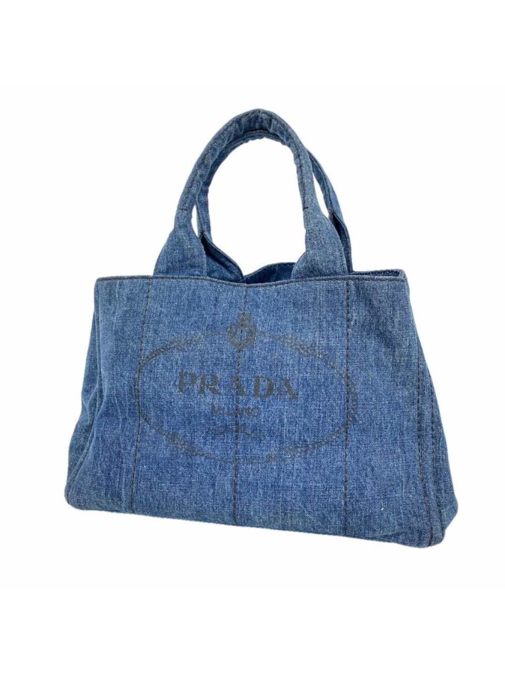 Prada Tote Bag Canapa Denim Navy Gold